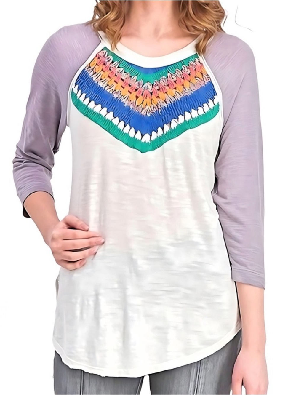 We The Free Spring Bound Rainbow Crochet Yoke Top Tunic